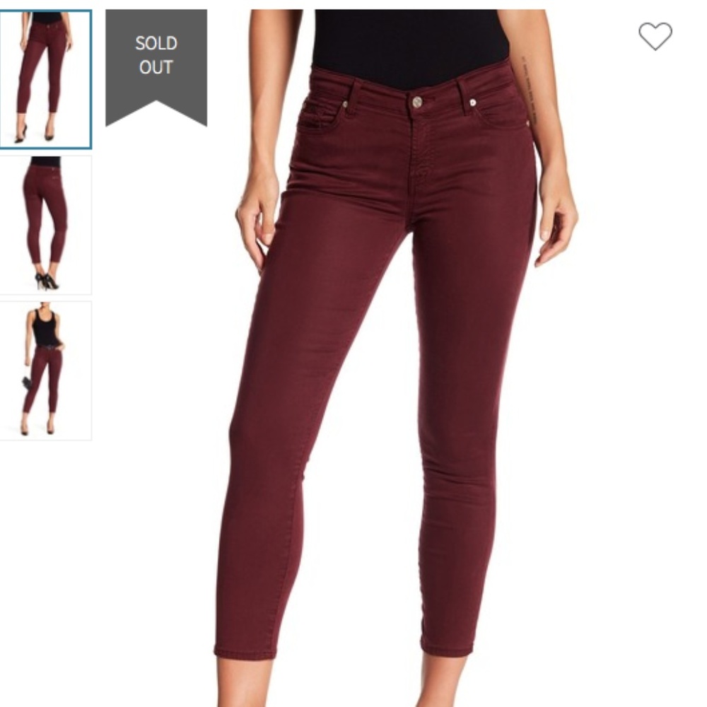 NWT 7 for all Mankind Gwenevere Burgundy Jeans 27